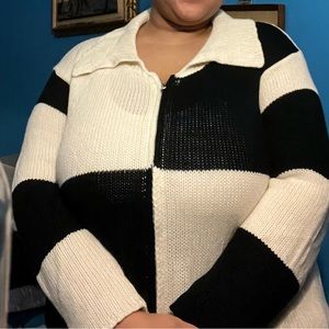 Plus Two Tone Zip Up Cardigan